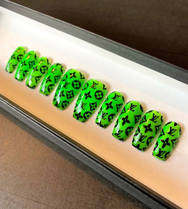 Love That Green custom acrylic nail set — handmade press-on nails